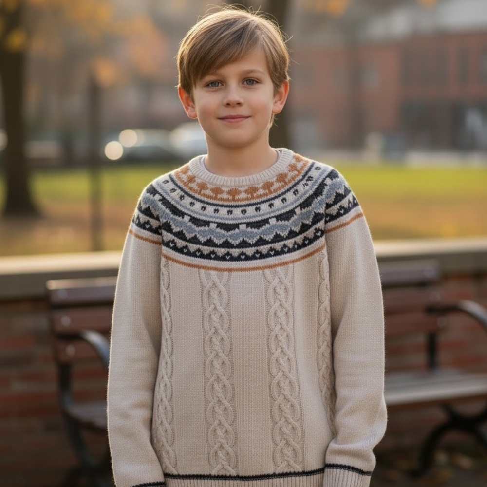 tutto piccolo Cream Fair Isle Cable-Knit Kids Sweater NWT